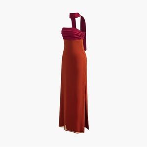 Commense Burgundy and Rust Strapless Dress